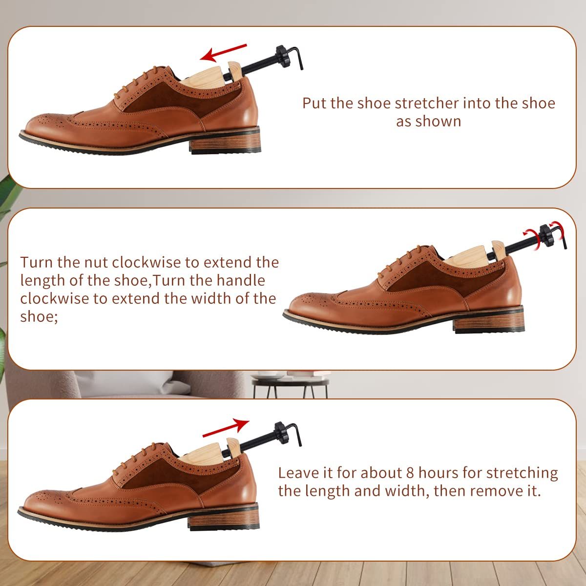 Shoe Stretcher Men Women, Pair of 4-Way Adjustable Upgraded Wooden Shoe Stretcher with Length and Width Stretchable — image 4