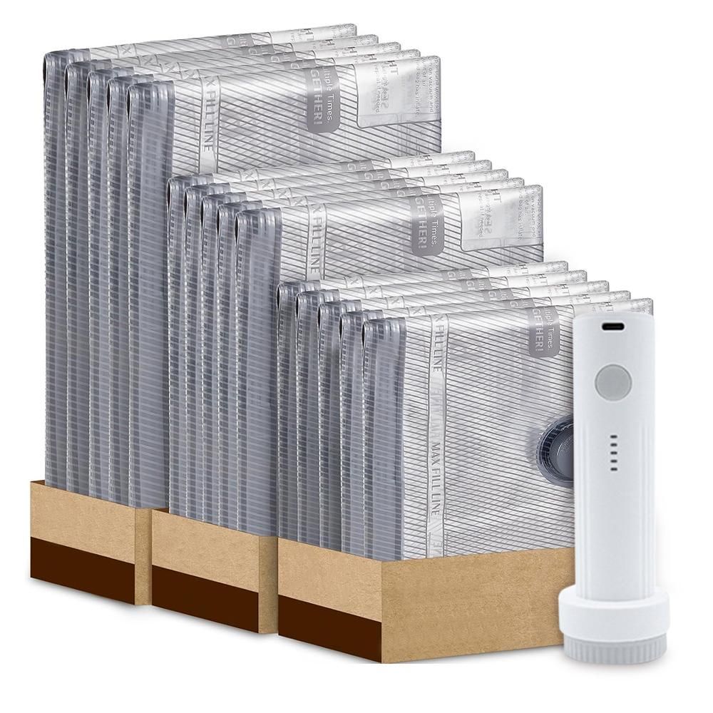15Pcs Vacuum Bags for Travel with Rechargeable Air Pump Space Saver Compression Set — image 2