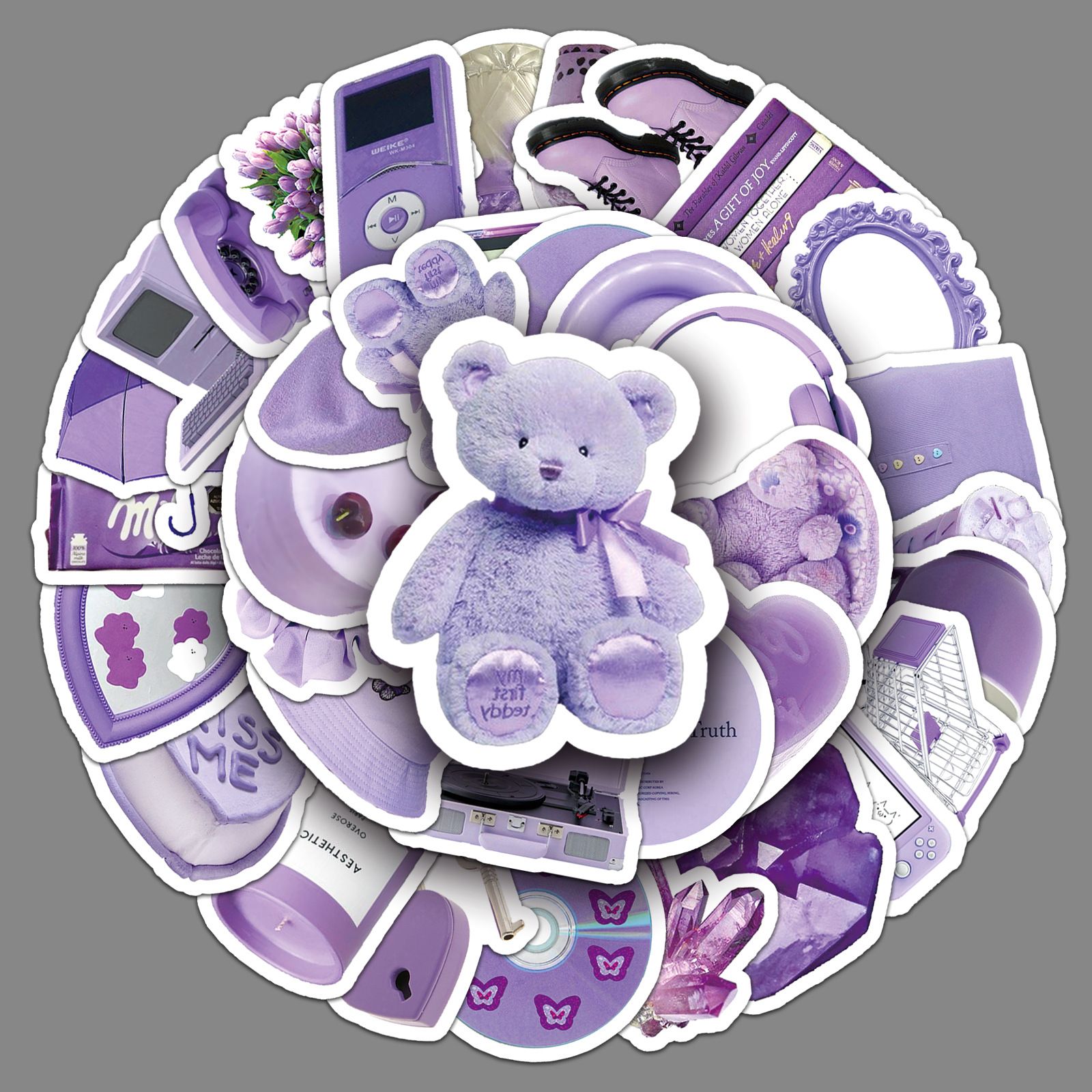 56 Pcs Cute Purple Stickers Vinyl Waterproof Stickers for Kids Teens Adults Luggage Laptop Water Bottle Skateboard