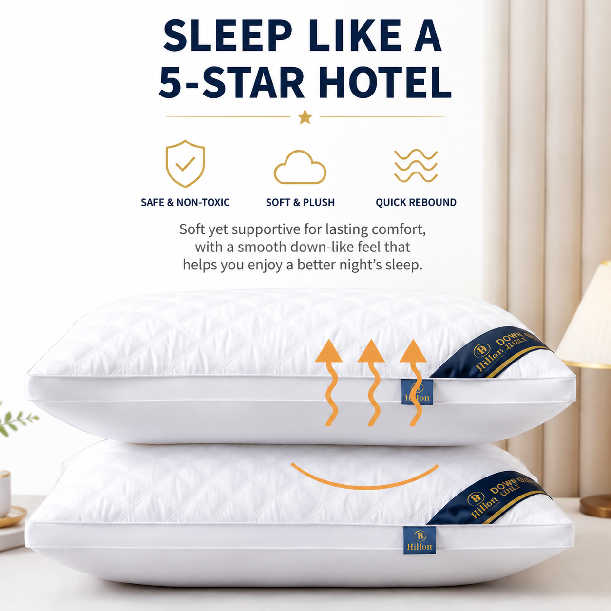 High Rebound Quilted Hotel Pillow Set 2 Pack - Anti Collapse Brushed Fabric Bed Sleeping Pillows for Ergonomic Neck Support (Medium Pillow) — image 4