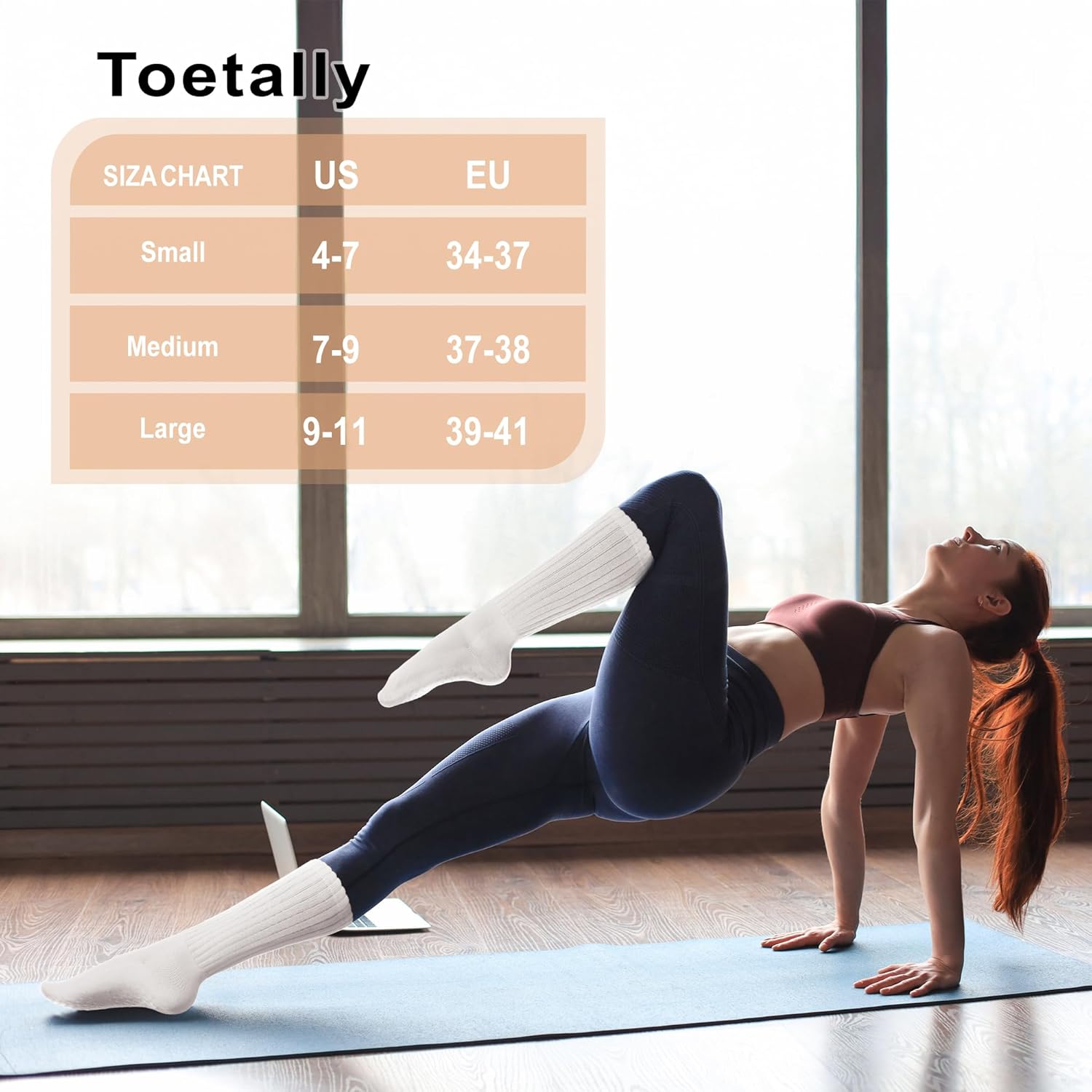 Pilates Socks with Grips for Women Long Slouch Non-Slip Yoga Barre Chioned Workout Scrunch Socks 3 Pairs — image 5