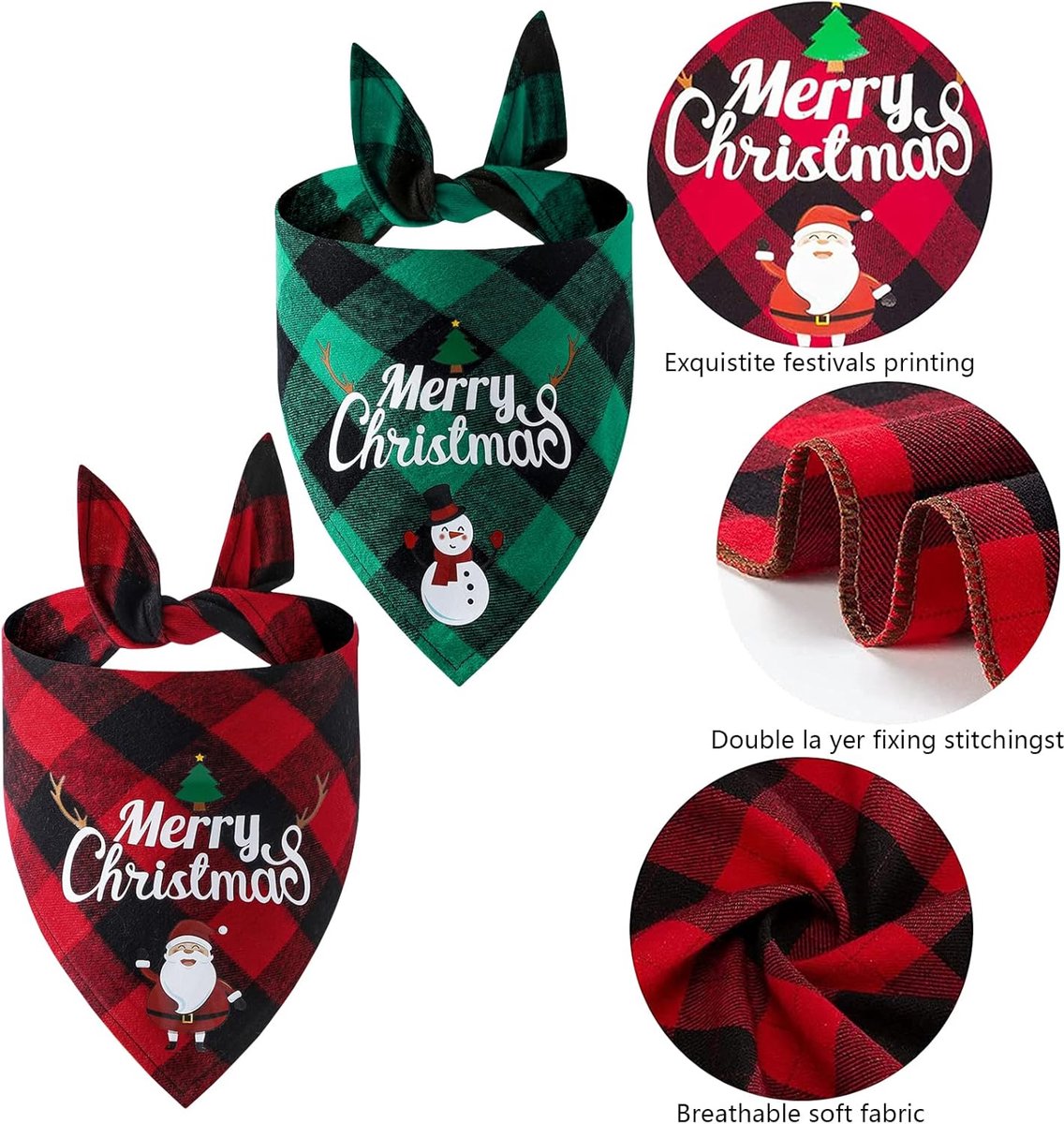 Christmas Dog Bandana - Neck Scarf For Your Pet Bandana Dog Cat - Triangular Cloth - For Small, Medium And Large Puppies - Adjustable Bandana - Red/Green — image 5