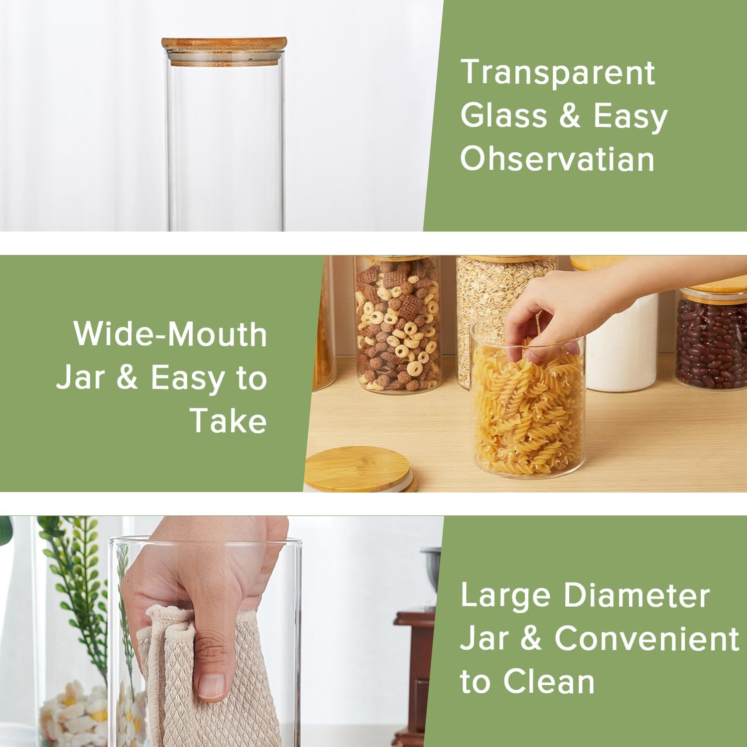CARLA HOME 12 Pack Glass Storage Jars with Bamboo Lids for Kitchen Pantry, Pasta, Snacks, Cookies, Candy & More — image 4