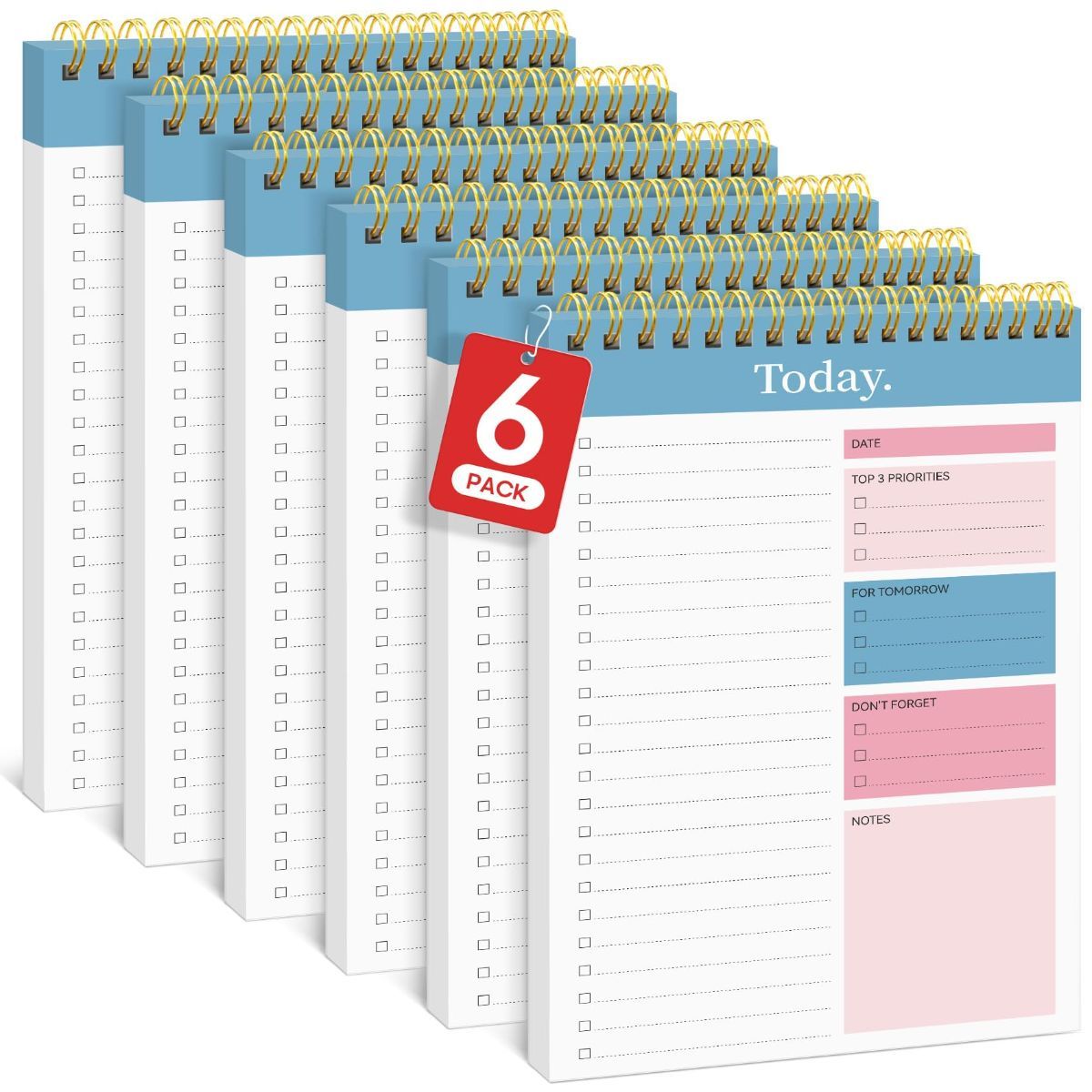 6Pack To Do List Notepad, Undated Daily Planner for Work and Goal Setting Greenery Sway, 52 Sheets, 9.8" x 6.5", Home and school, Daily Task Plannin
