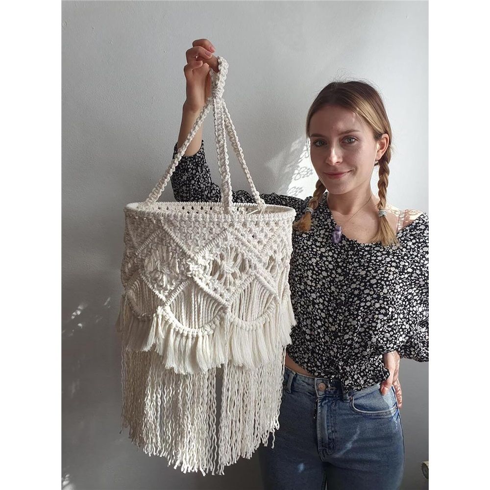 Lamp Shade Hanging Light Cover Modern Handwoven Chic Tassel Boho Light Shade Lampshade for Bedroom Dorm Room Home Office Restaurant(Bulb Not Included) — image 2