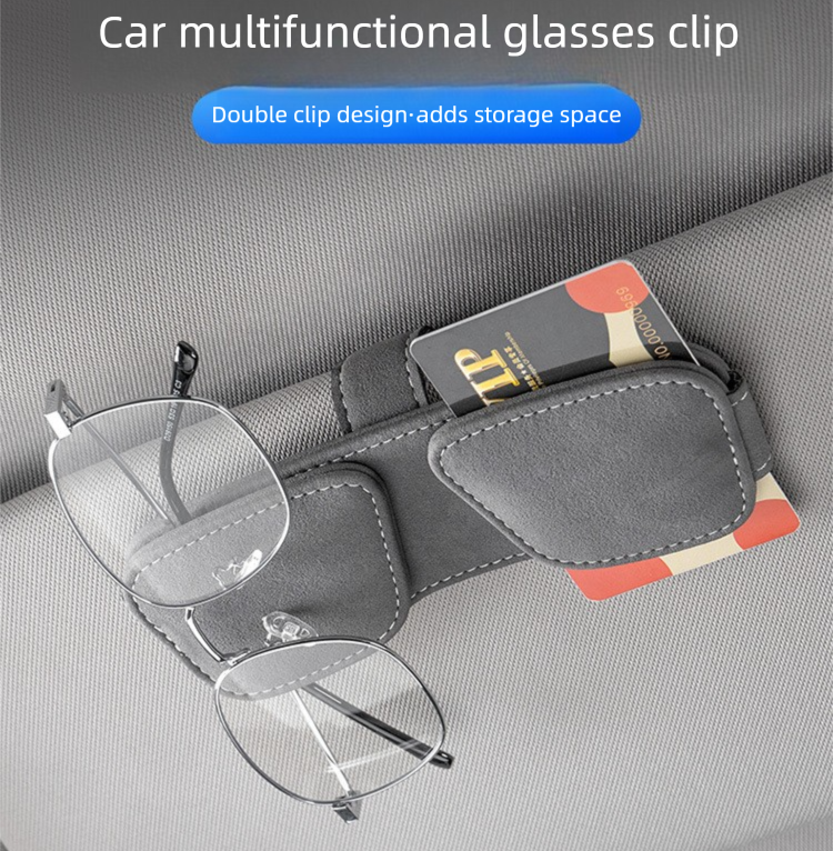 Brown Car Sun Visor Sunglasses Holder – Magnetic Dual Clip Organizer with Suede Finish, No-Drill Mounting for Glasses, Cards & Tickets — image 3
