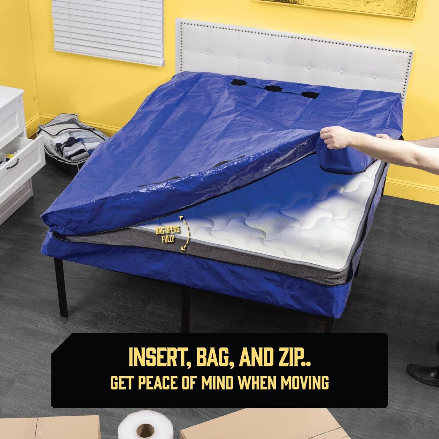 Mattress Bag Mattresses Protector Plastic Moving Storage Dust Cover Carry Bed Waterproof Zipper Packing Reusable Disposal, Extra Thick Heavy Duty, with — image 3