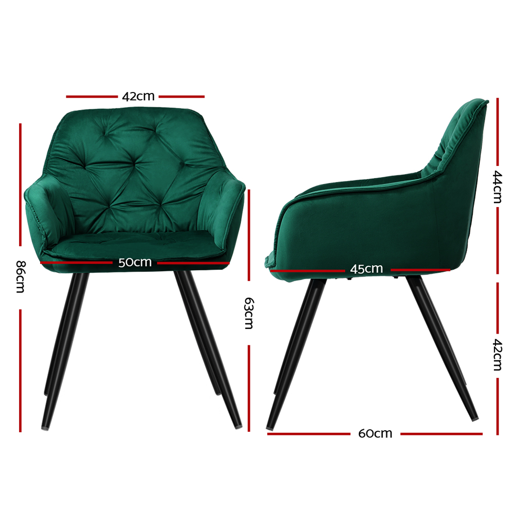 Artiss Dining Chairs Set of 2 Velvet Diamond Tufted Armchair Green โ image 2