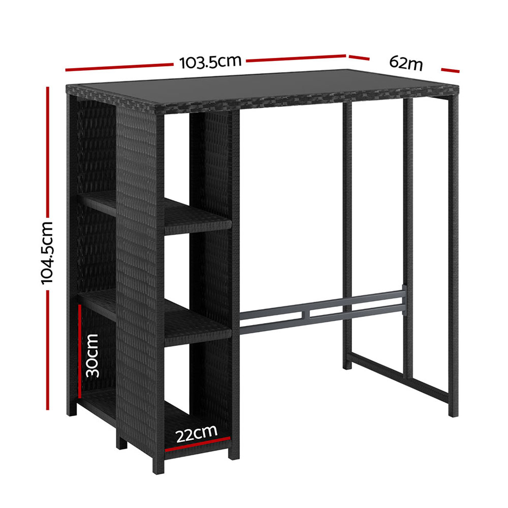 Gardeon Outdoor Bar Table Wicker Dining Bistro Glass Desk Steel Patio Furniture Black โ image 2