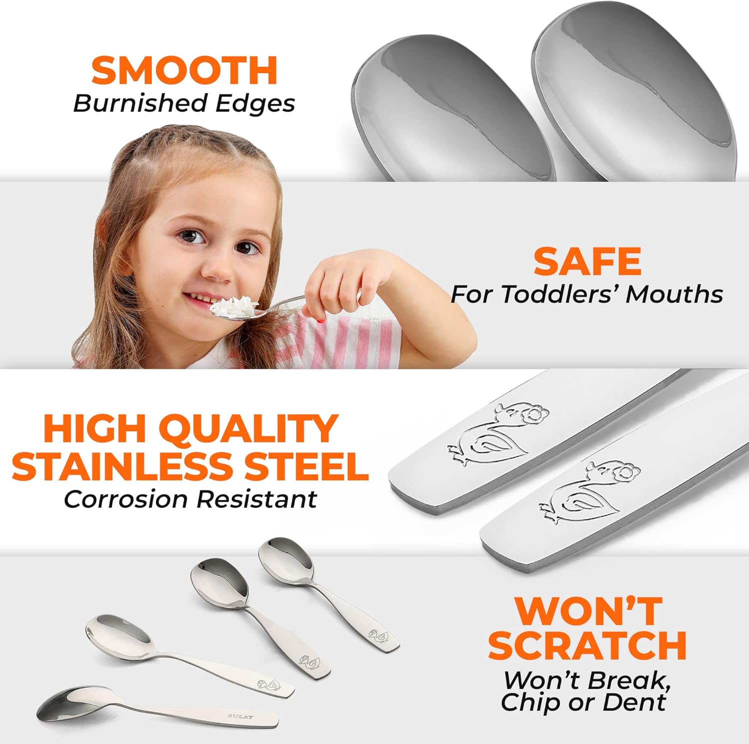 4-Piece Toddler Utensils - Child and Toddler Silverware Set for Self Feeding - Smooth Edged Kids Silverware Stainless Steel, Mirror Polished, Dishwasher Safe — image 4