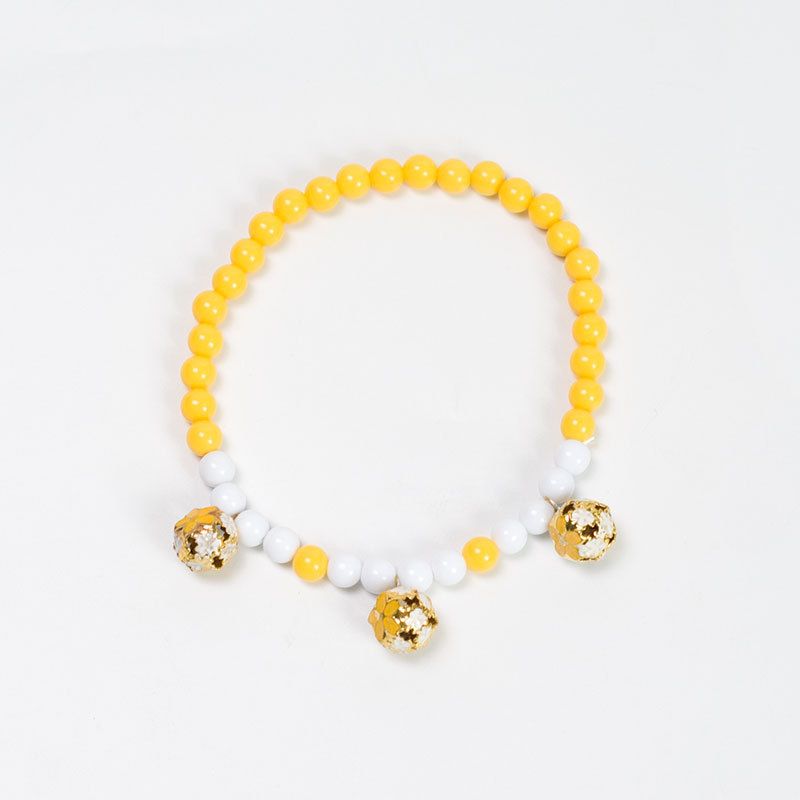 Pet Necklace Pearl Hollow Cat Dog Jewelry 32cm Yellow ° Elastic thread...about...32cm