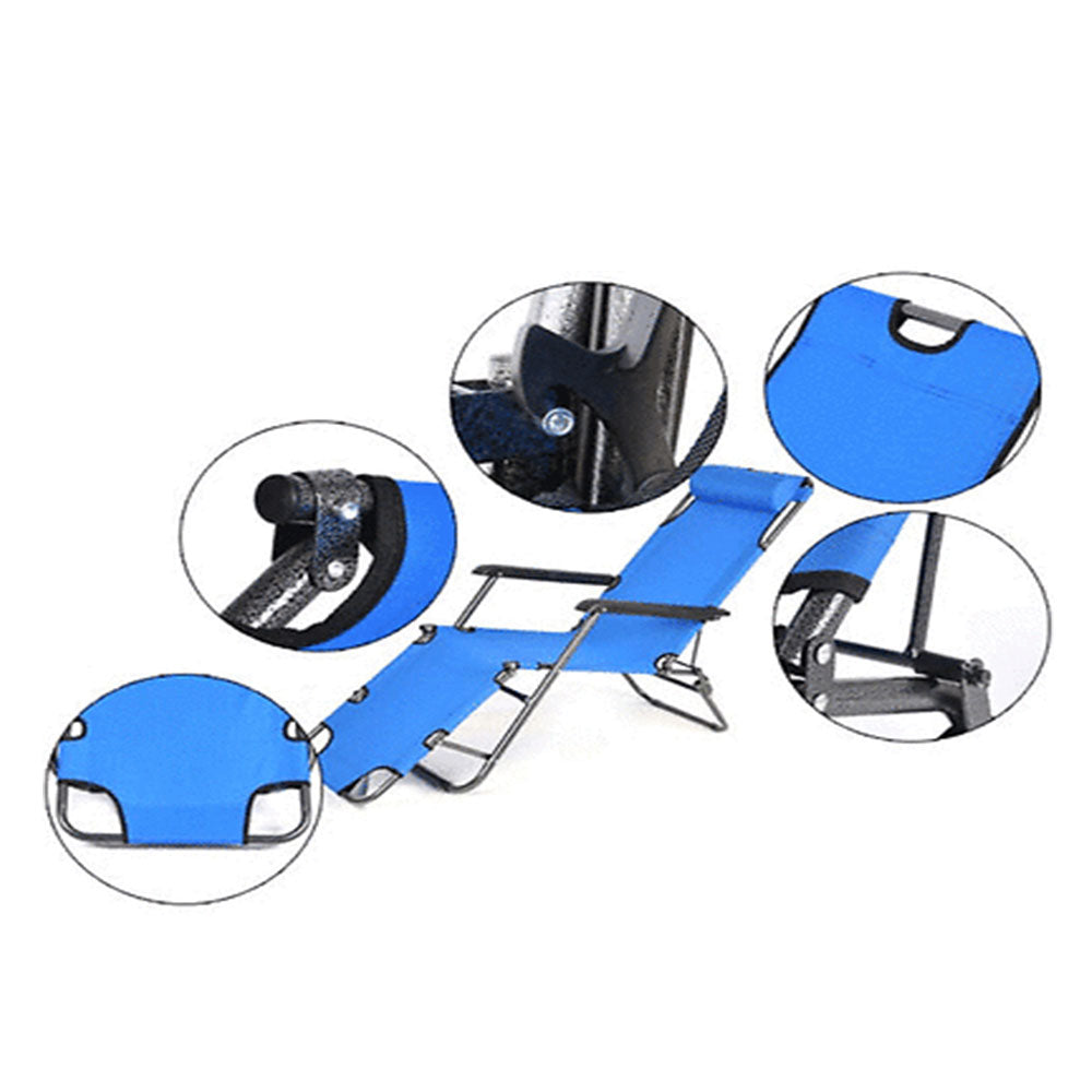 Reclining Sun Beach Deck Lounge Chair Outdoor Folding Camping Fishing Arm Rest - blue — image 4