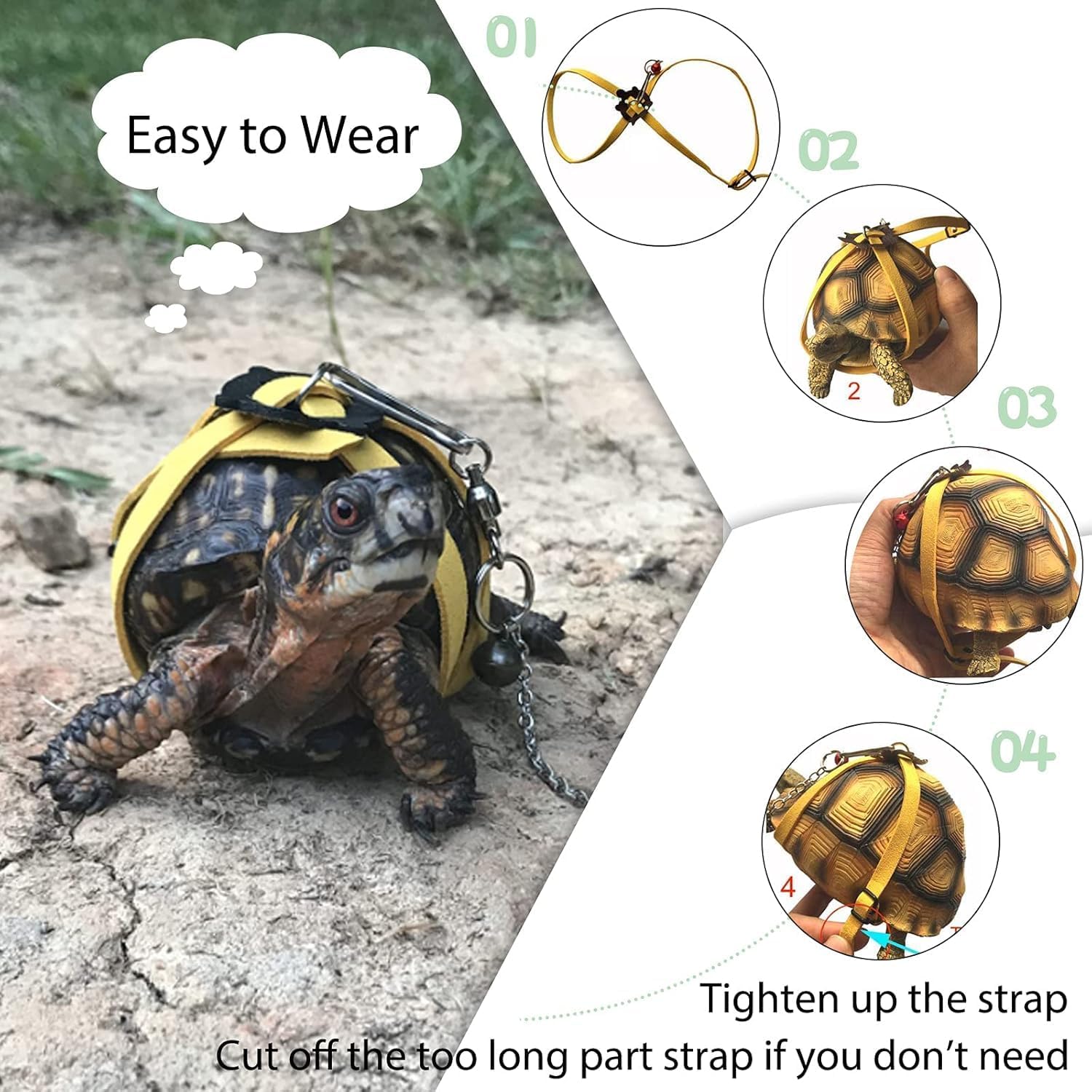 Yellow Turtle Harness Medium Size No Bell with Walking and Chest Straps Turtle Accessories for Turtles and Sea Turtles — image 4