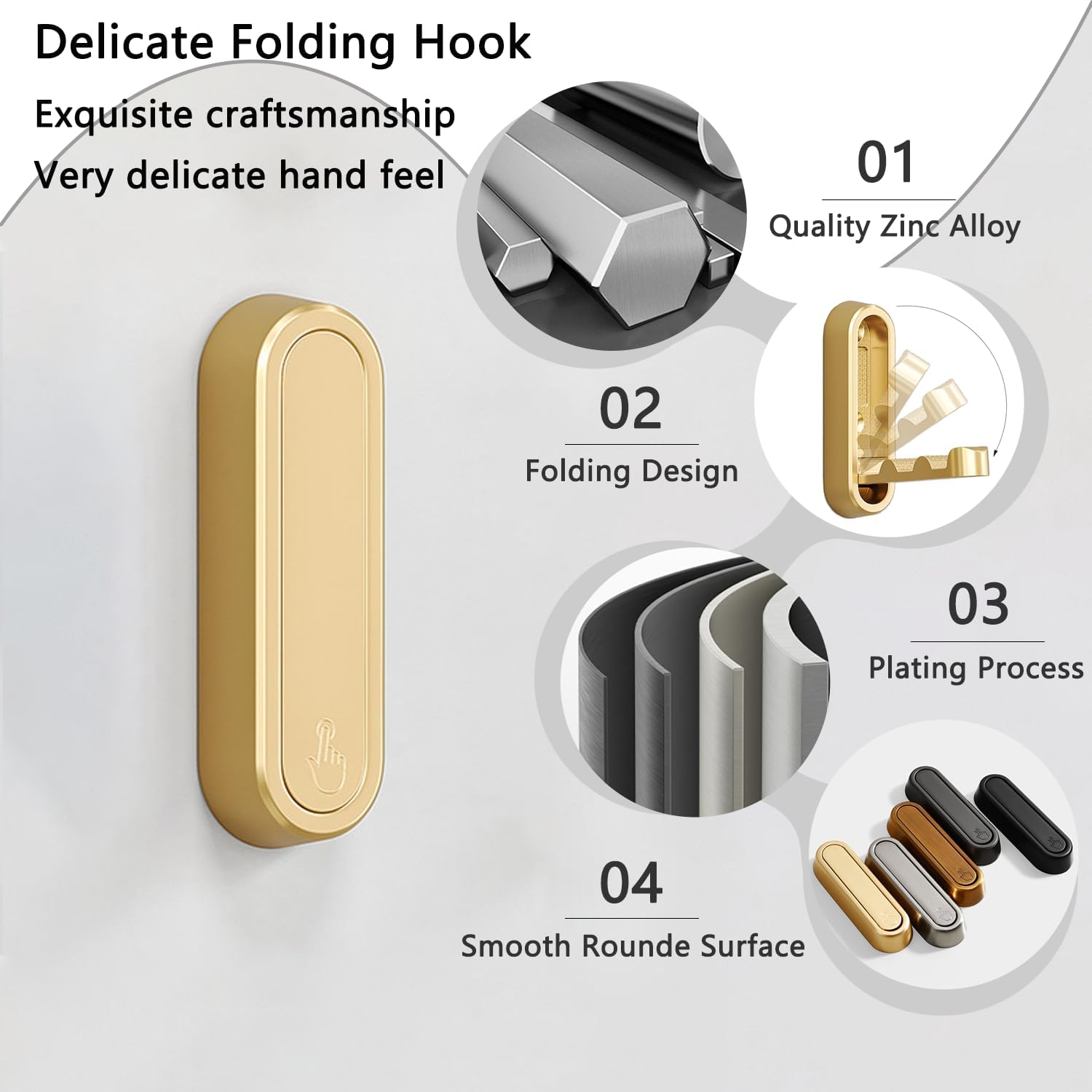 4PCS Folding Coat Hooks, Heavy Duty Wall Hooks Made of Zinc Alloy, Foldable Gold Wall Hooks for Hanging Coats, Scarves, Hats, Bathrobes, Keys, Bags (Gold) โ image 2