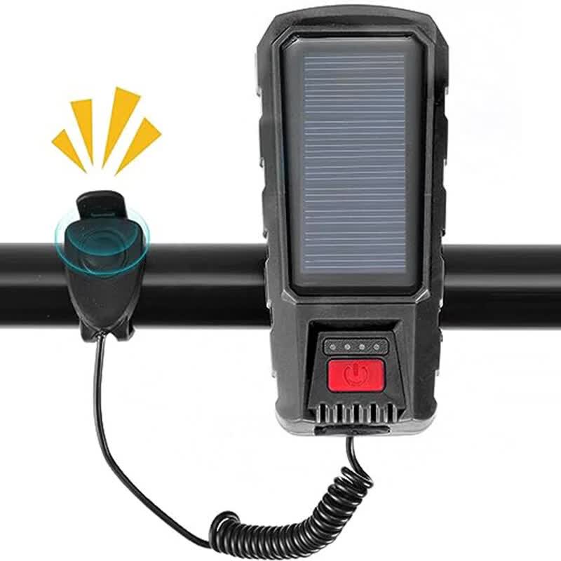 Solar and USB Rechargeable Bicycle Front Light with Dual LED Beams and Horn Function for Cycling, Commuting and Night Riding, Black — image 2