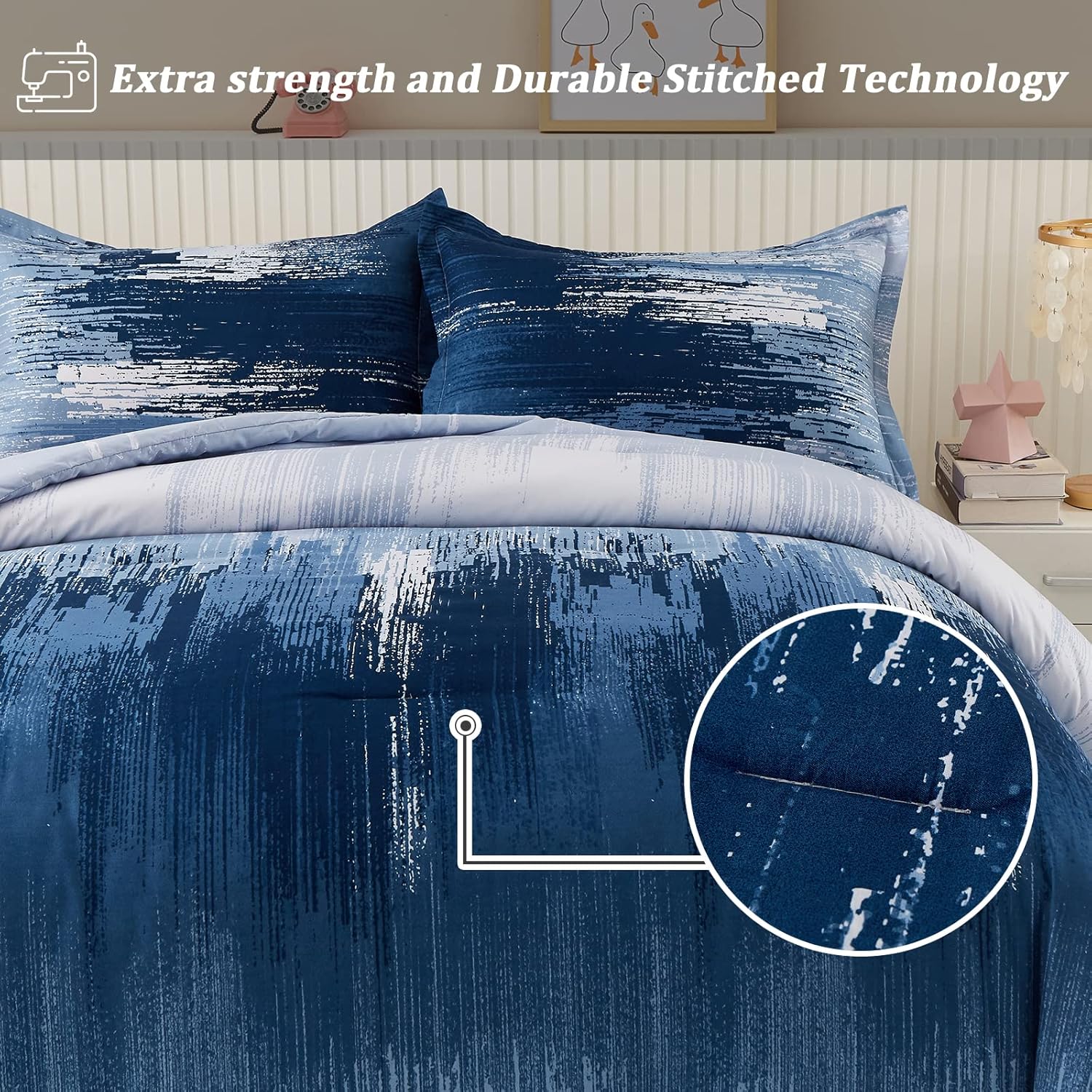 Ombre Blue Comforter Set, King Size, Gradient Blue Grey 3-Piece Boho Bedding — image 4