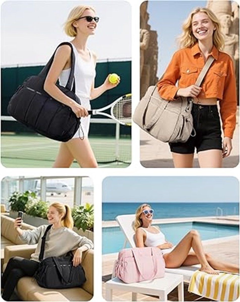 Travel Gym Duffle Bag With Wet Pocket, Compact Carry On Weekender For Men Women Training Sports Trips, Off White, 40 x 20 x 28 cm โ image 3
