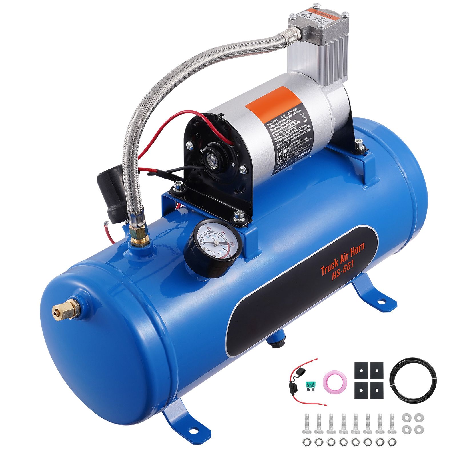 12V Air Compressor with Tank 1.6 Gallon/6 L, Train Horn Air Compressor, 120 psi Working Pressure Onboard Air Compressor System for Train Air Horns, Inflating
