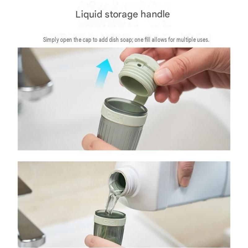 Green Liquid Dispensing Kitchen Brush - 120ml Handle Reservoir, Replaceable Bristle and Sponge Heads, Ergonomic Long Handle for Pots Pans and โ image 6