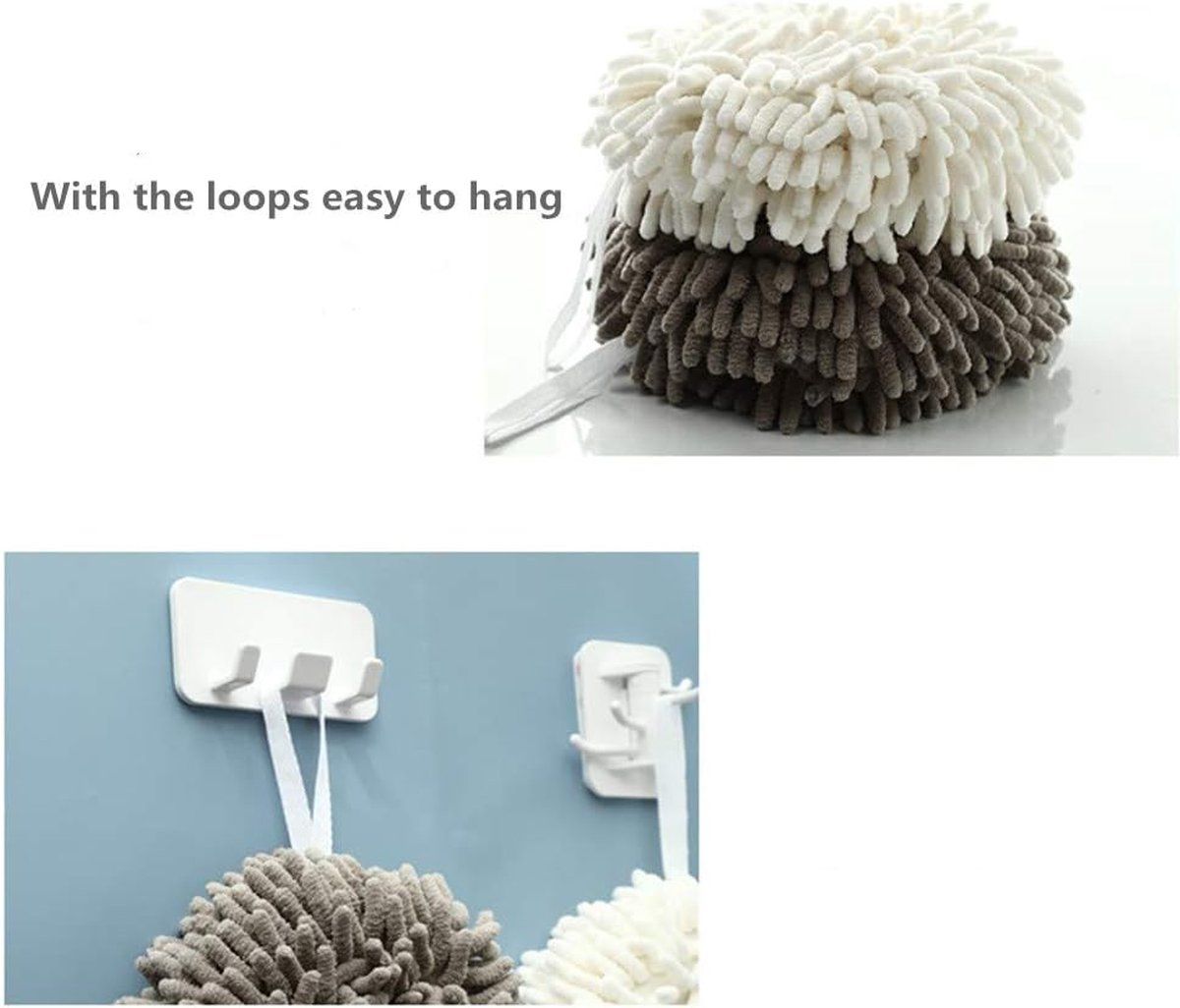 Grey Chenille Ball Hand Towel, Soft Absorbent Hanging Bathroom Towel โ image 5