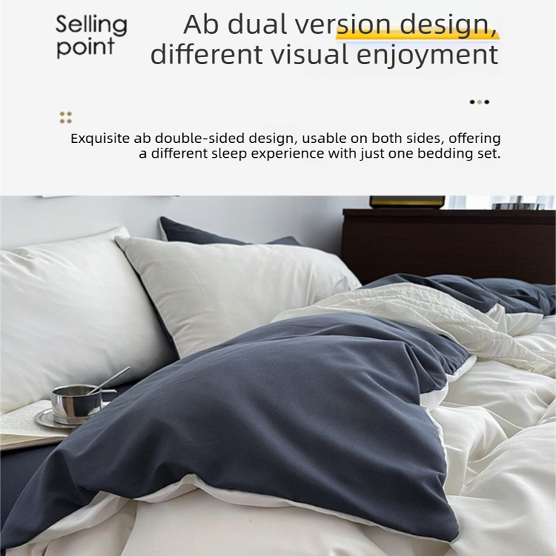 Light blue cheese Washed Cotton Bedding Set - Solid Color Fitted Sheet Style, 4-Piece Set for 1.8m Bed, Includes 10 Random Color Quilt Fasteners โ image 6