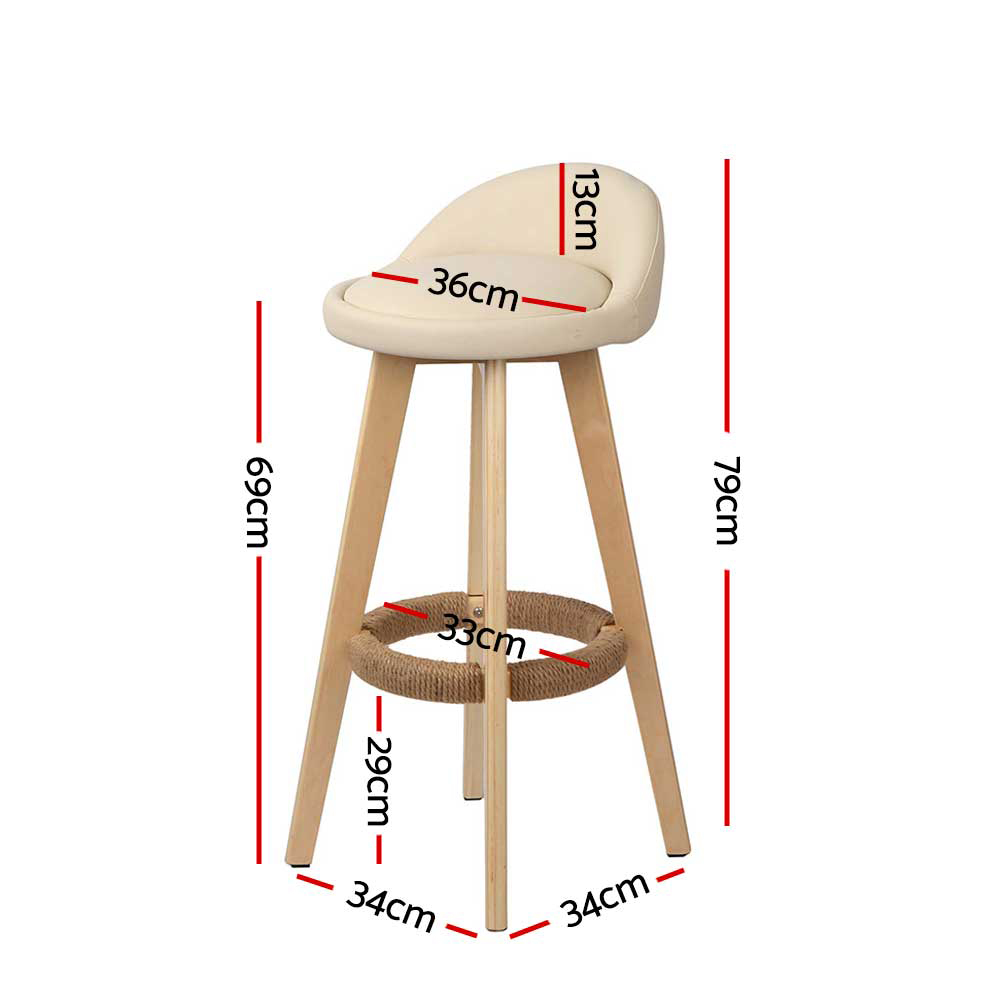 Artiss 2x Bar Stools Padded Leather Wooden Beige โ image 2