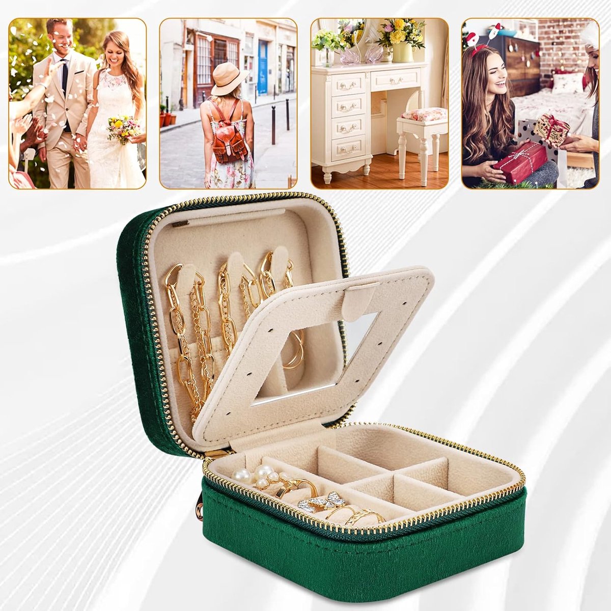 Mini Jewelry Box - Luxury Jewelry Box - With Mirror - Jewelry Box - Flannel - Jewelry Holder - Jewelry Storage Box - Bijouterie Box - Zipper - Travel — image 4
