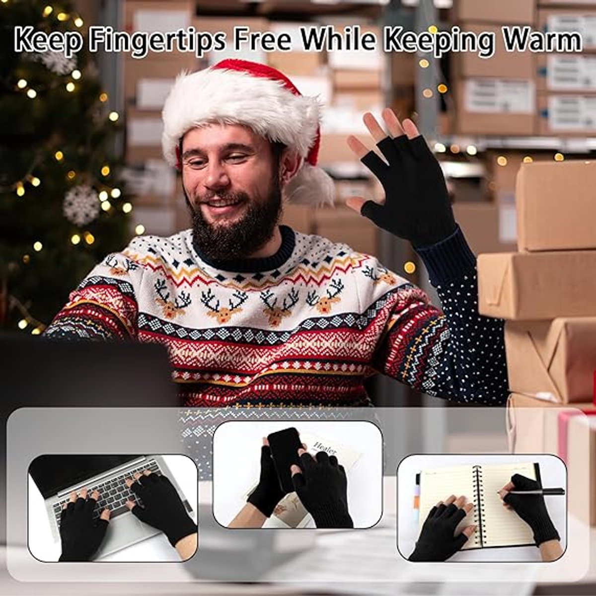 Fingerless gloves (pack of 4 pairs) - Fingerless gloves for women - Fingerless gloves for men - Winter warmth - Knitted half-finger design - Suitable — image 4