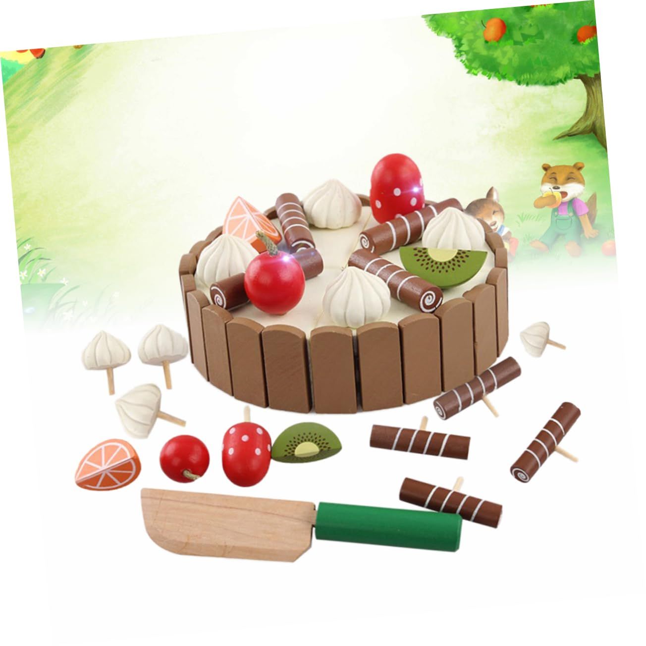 Hey! Play! Birthday Cake-Kids Wooden Magnetic Dessert with Cutting Knife, Chocolate and Vanilla Swirls-Fun Pretend Play โ image 2
