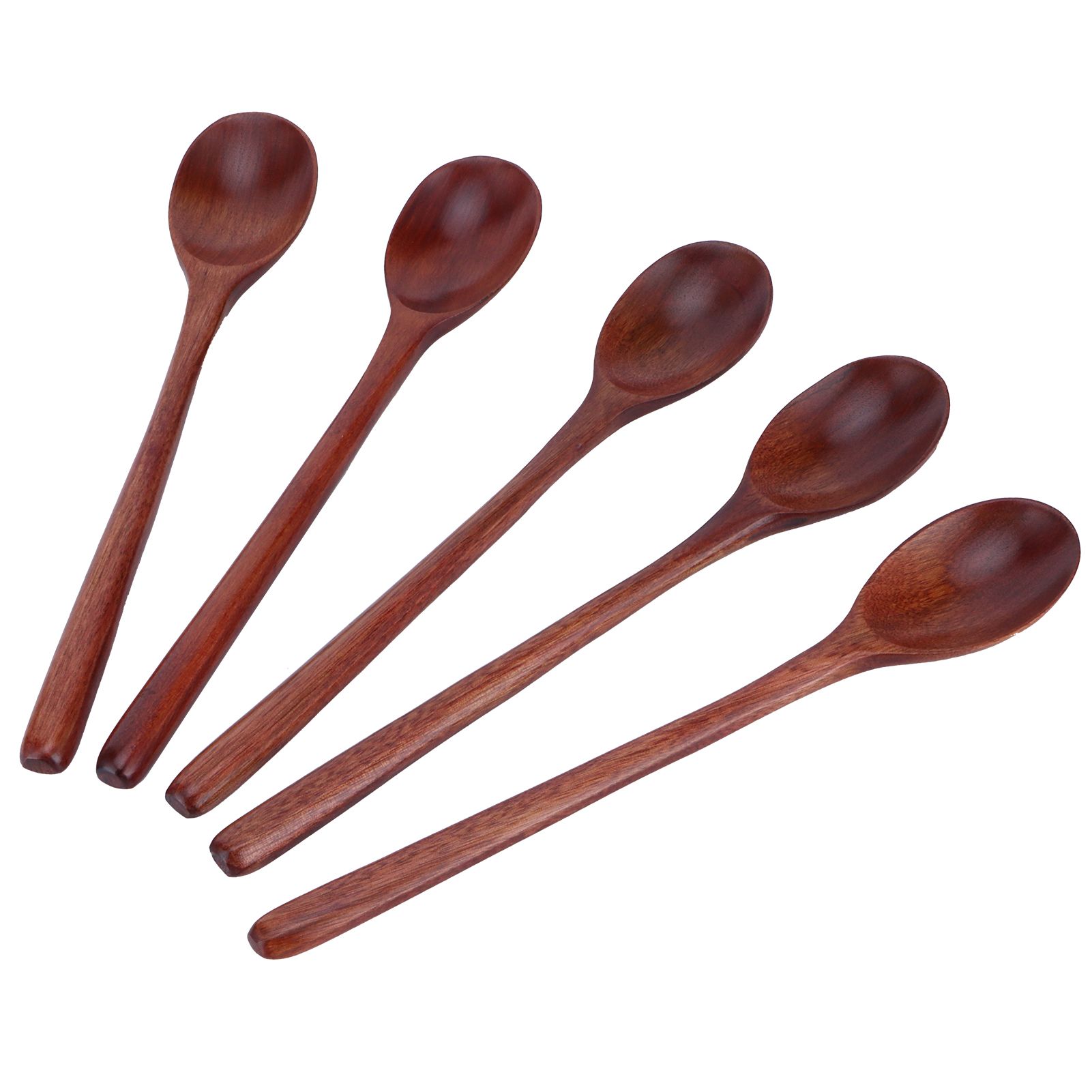 5PCS Wooden Spoon with Long Handle Soup Spoon for Barbecue Camping Party Home KitchenPaint Color — image 6