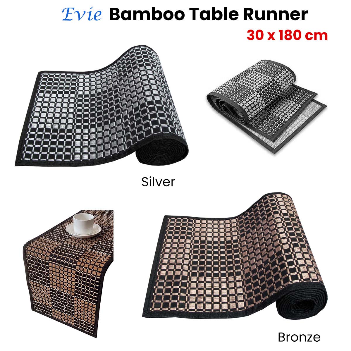 Evie Bamboo Table Runner 30 × 180cm Silver — image 2