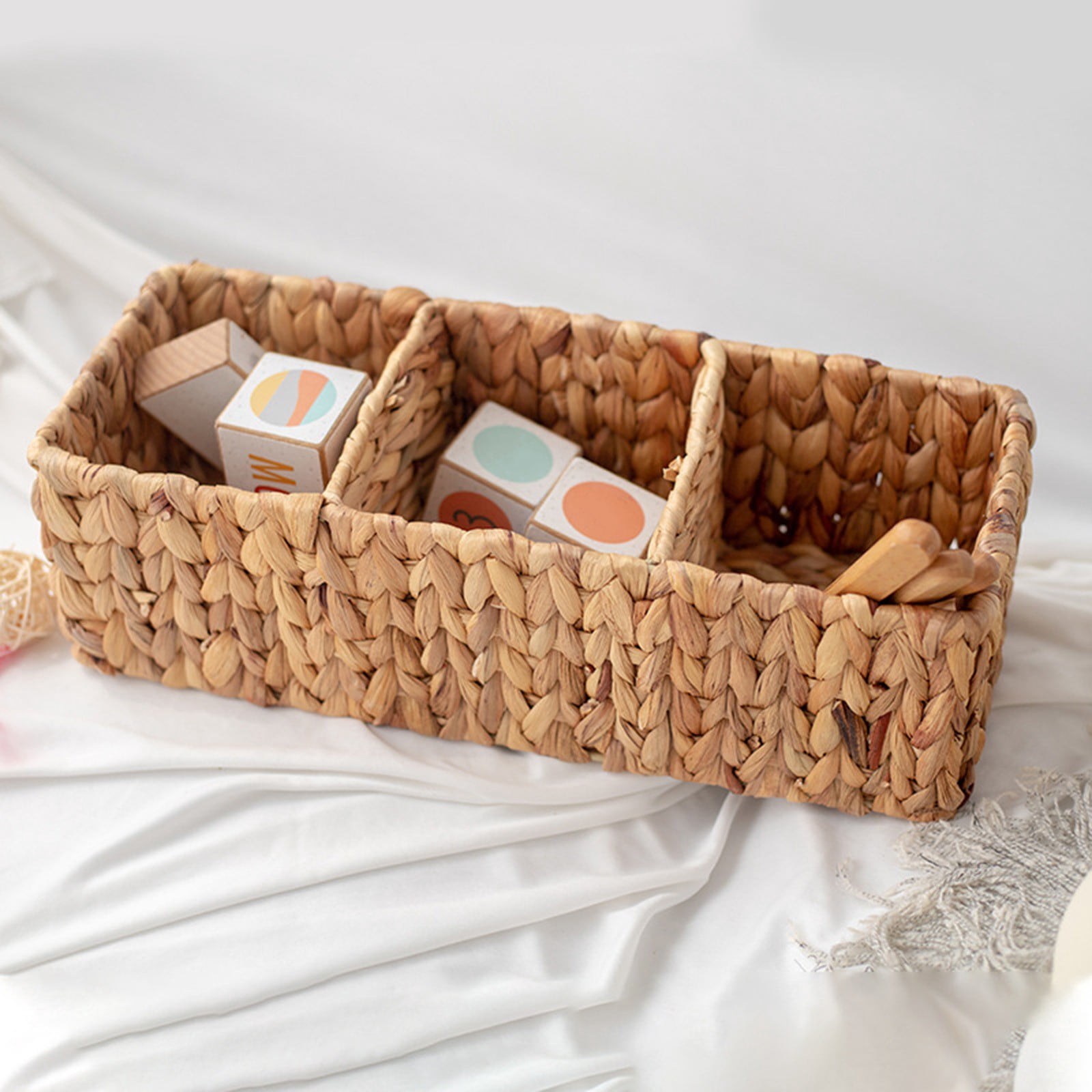 Cotton Rope Storage Basket with PU Leather Handles, Woven Organiser for Toys, Laundry, Blankets, 43 × 17 × 13 cm, Khaki — image 6