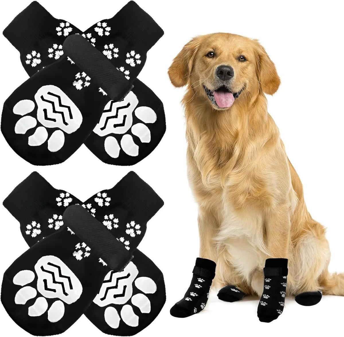 Dog Shoes - Dog Shoe Paw Pads - Non-slip Dog Socks 4-Piece Set - Dog Socks with Adjustable Shoulder Straps - Cotton Dog Socks Suitable for Small and Large Dogs