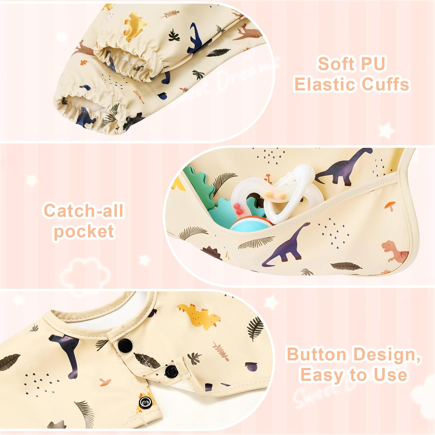 Long Sleeve Baby Bib, Full Sleeve Bib, Baby Toddler Waterproof Sleeved Bibs Smock, Machine Washable — image 2