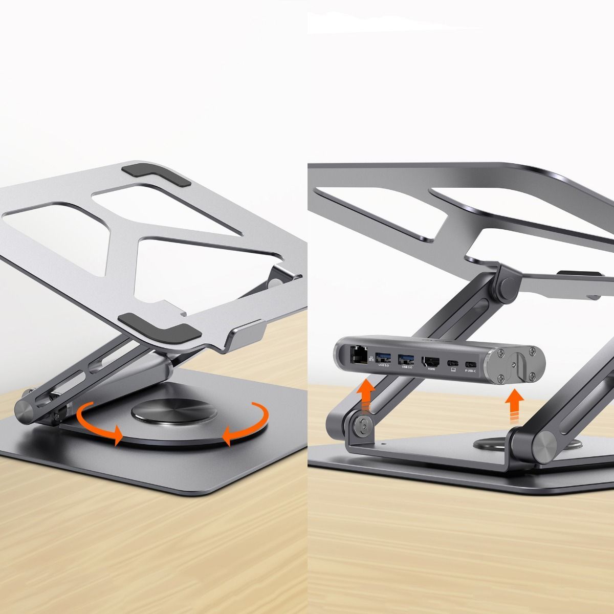 mbeat Stage S12 Rotating Laptop Stand with USB-C Docking Station - Space Grey โ image 3