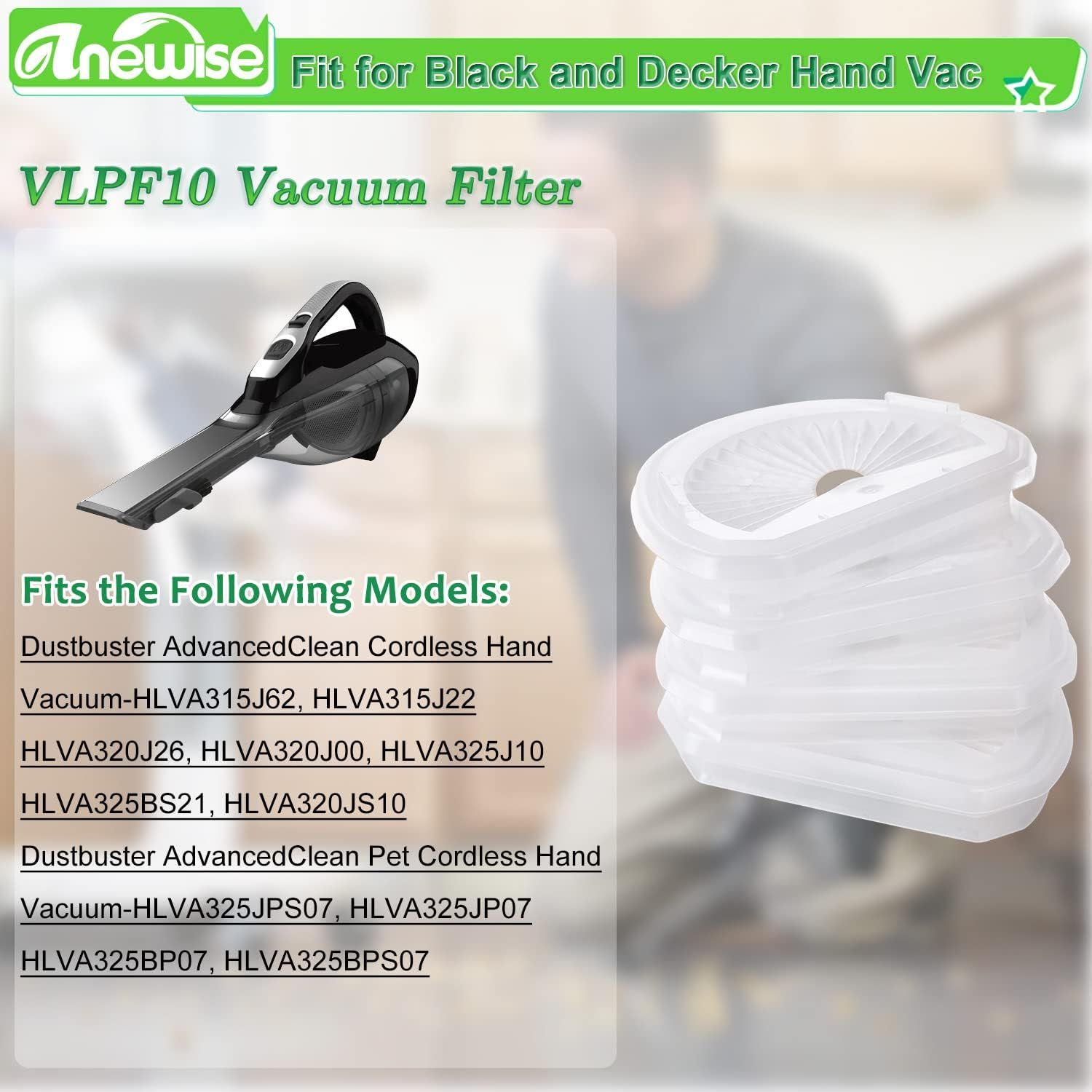 4 Pack VLP10 Replacement ilters Compatible with Black and Decker Hand Vacuum HLVA320J, HLVA315J62, HLVA325JP07, HLVA325BP07, HLVA320J00, HLVA325J10, N575266 — image 3