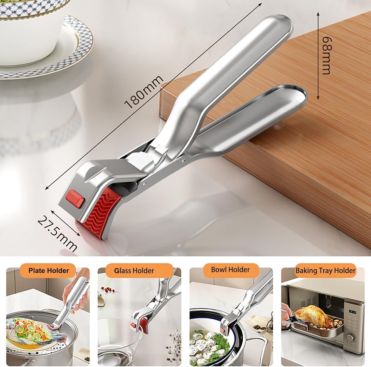 Barbecue Tongs - Anti-Scorch Clamps - Pack of 2 - Stainless Steel Anti-Scorch Clamps - Use to remove hot plates, bowls, pizza pans, etc. with food from — image 6