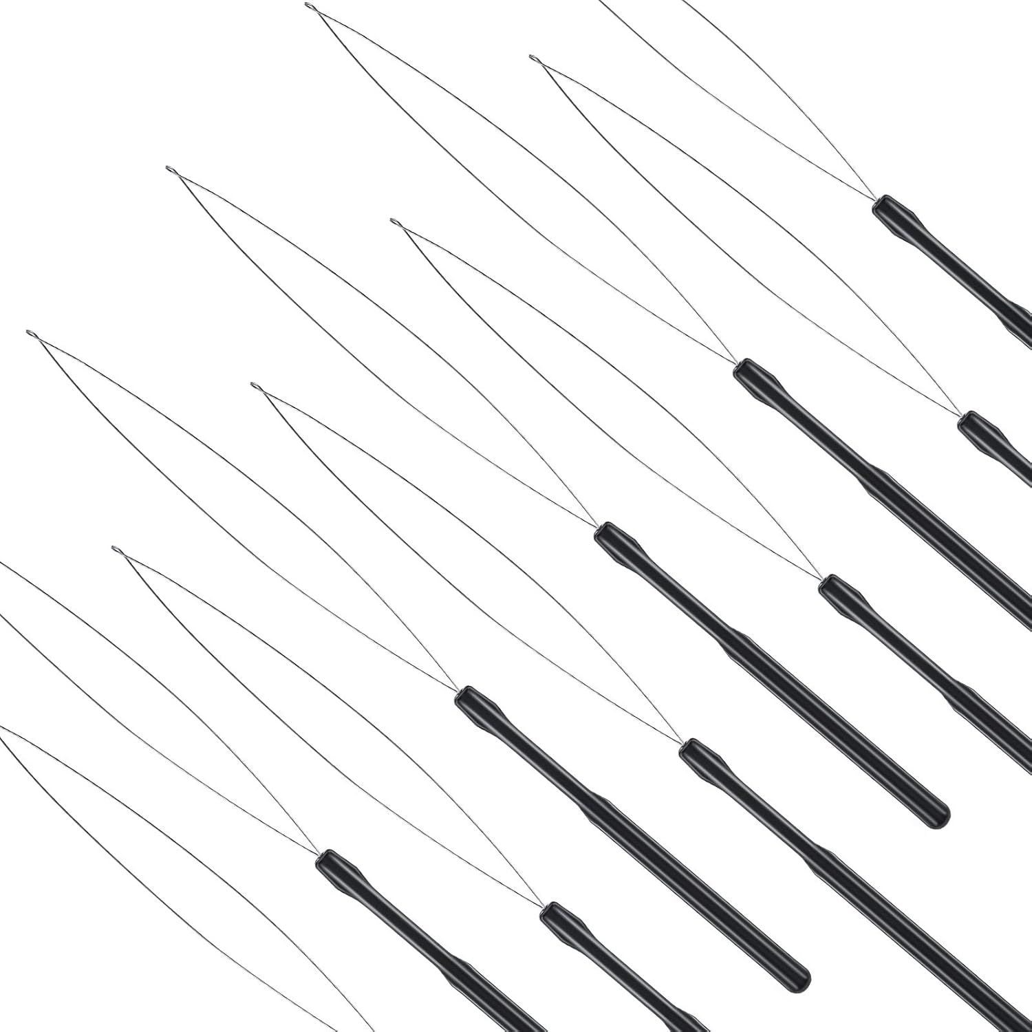 10 Pieces Hair Extension Loop Needle Threader Pulling Hook Tool and Bead Device Tool Black Loop Threader for Hair or Feather Extensions (Black) โ image 4