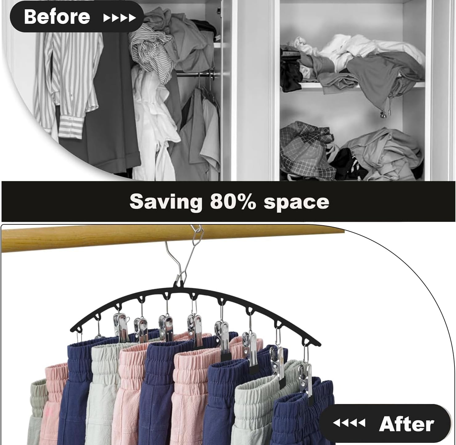 Legging Organizer for Closet, 2 Pack Metal Yoga Pants Hangers 10 Clips Holds 20 Leggings, Space Saving Hanging Closet Organizer Rubber Coated for Organizers — image 6