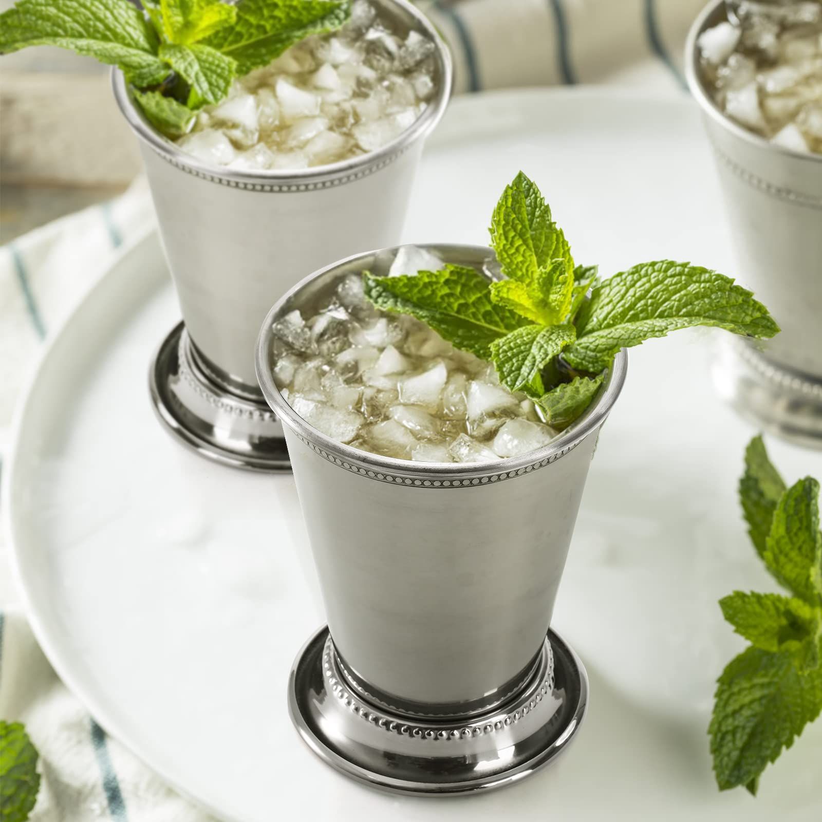 Mint Cup Beautifully Handcrafted - 12oz 4.5" Tall Silver Glasses, Classic Stainless Steel Cocktail Glasses with Beaded Trim Border for Party Beer Juice โ image 4
