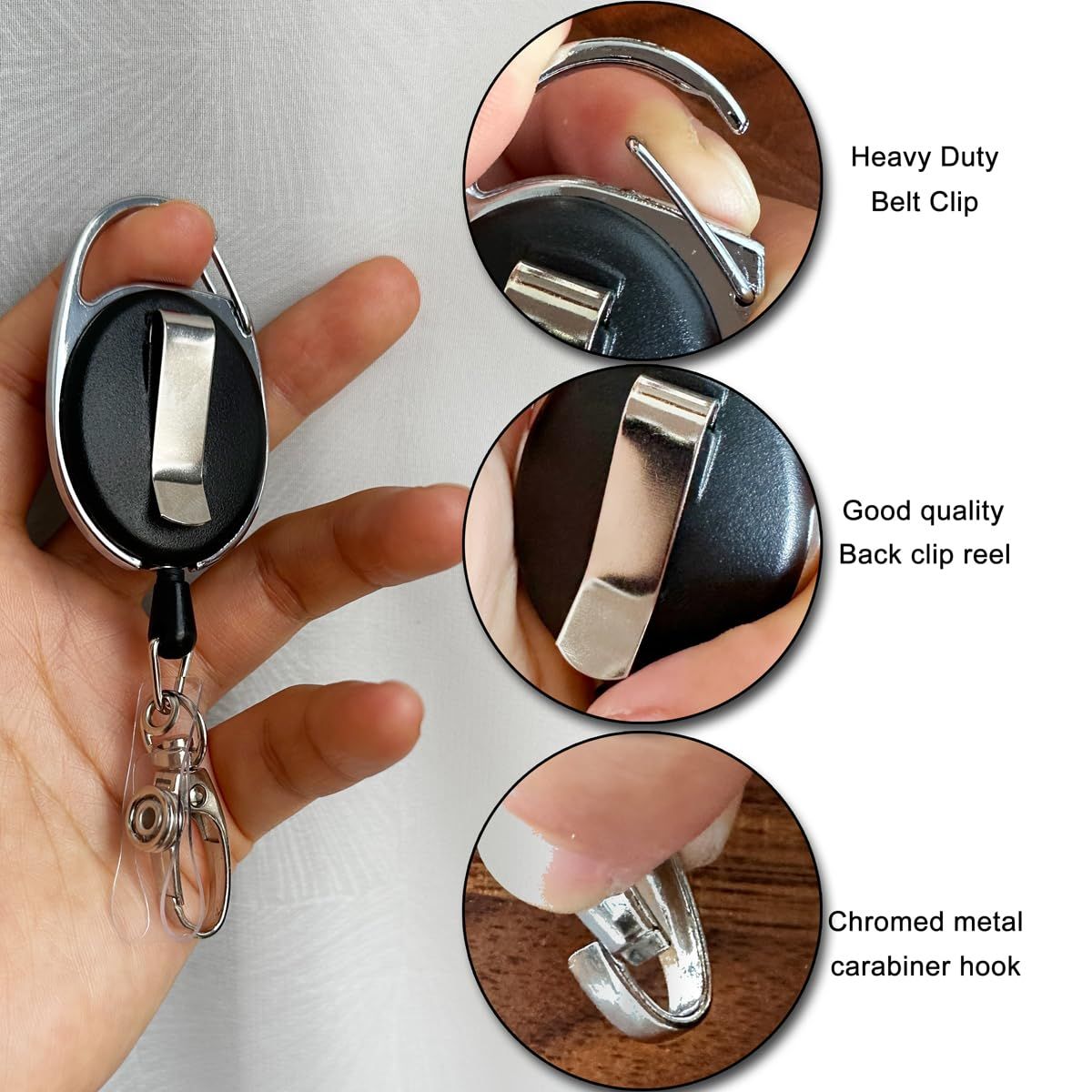 2pcs Scalable badge scroll, used for badge holder heavy-duty retractable keychain, sturdy ABS shell, with stainless steel spring coil β image 3