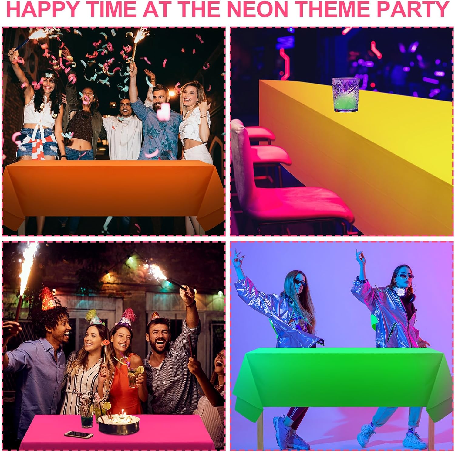 12 Pack Assorted Color Plastic Tablecloth Disposable Rectangle Table Cover Neon Party Supplies or Neon Party Birthday Wedding Picnic Home Decorations(54 x 72 โ image 3
