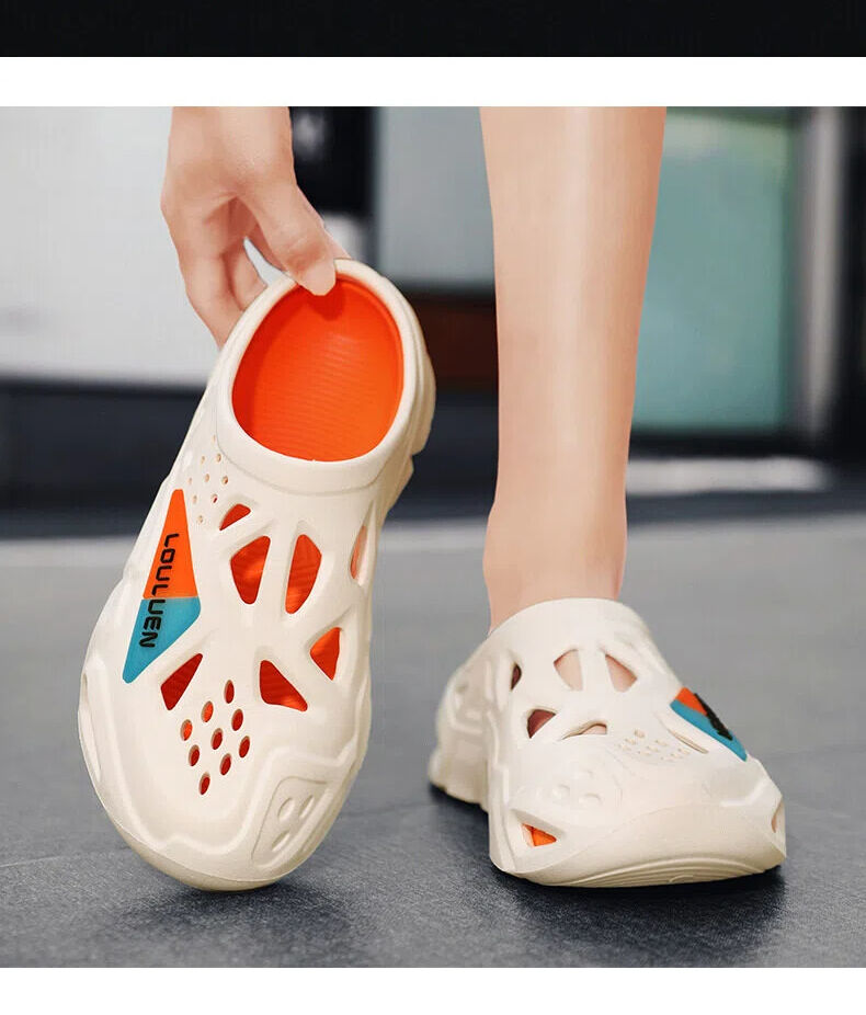 Men's Summer EVA Crocs with 3 Color Options - Breathable, Non-Slip, Comfortable Beach & Casual Sandals(white&orange-40-41) โ image 3
