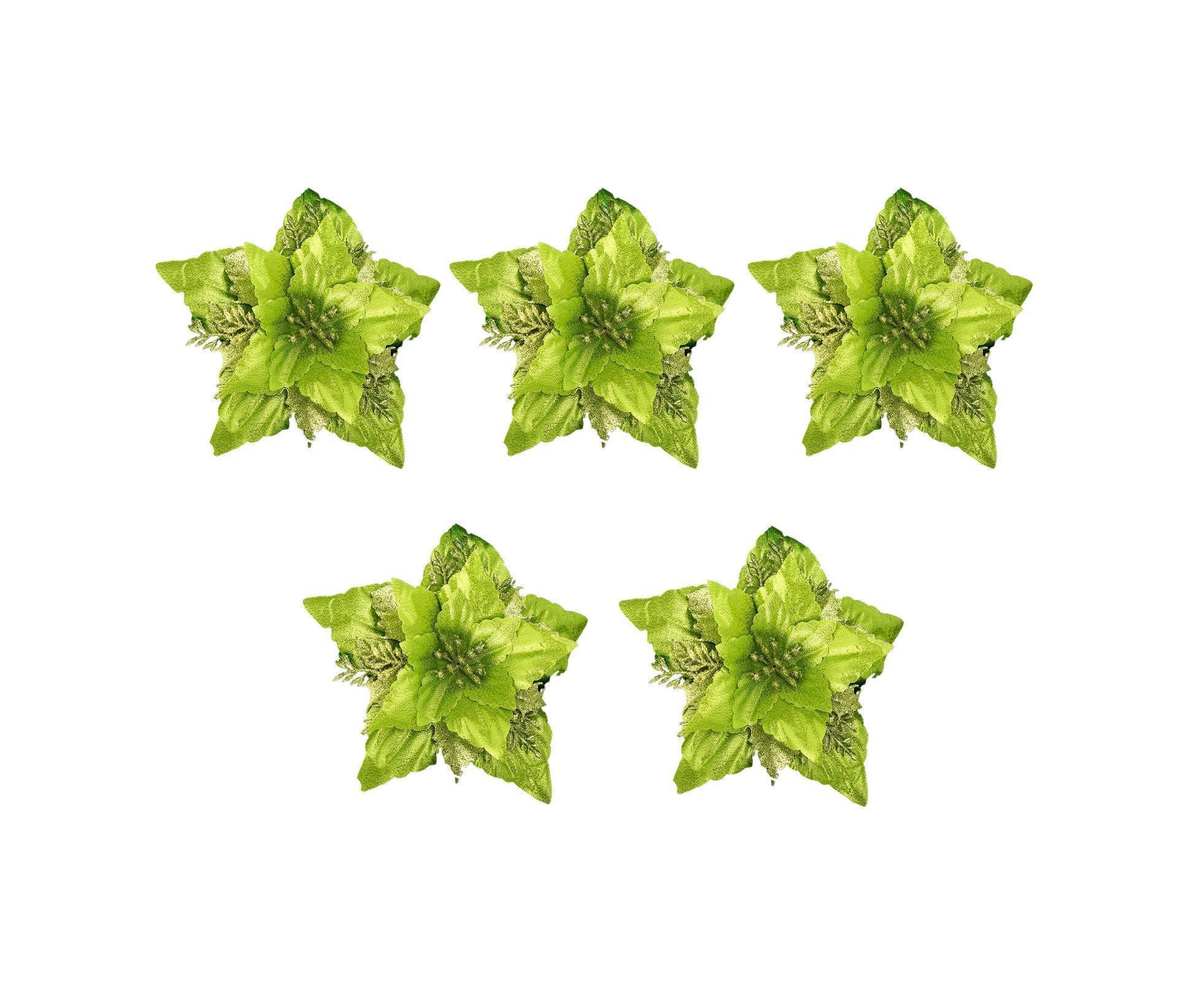 5Pcs Artificial Xmas Flower Leaves-Army Green