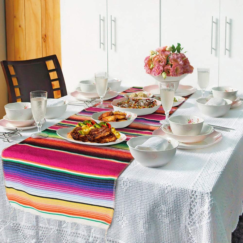 14 x 84 Inch for Party Wedding Decorations Outdoor Picnics Dining Table, Fringe Cotton Table It is portable with mini size โ image 3