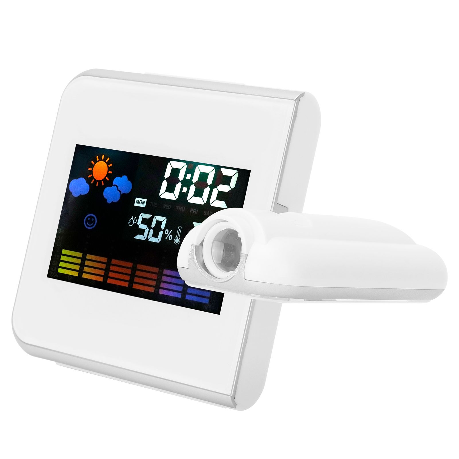 Indoor Projection LED Clock Thermometer Hygrometer Weather Forecast Snooze Perpetual CalendarWhite — image 3