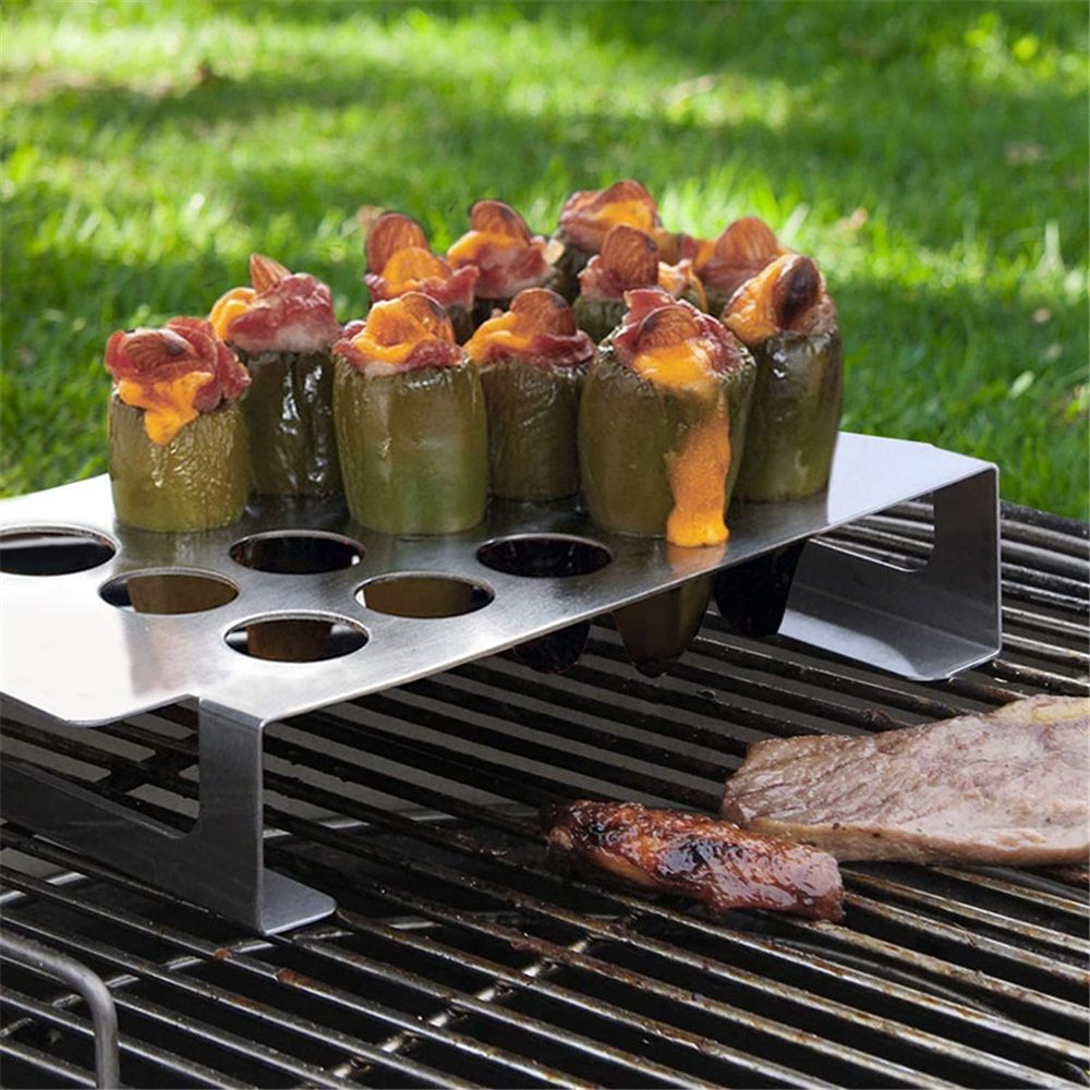 Stainless Chili Pepper Roasting Rack and Corer Set, Stainless Steel Drumstick Chicken Wings Roaster for BBQ Smoker and Oven — image 3