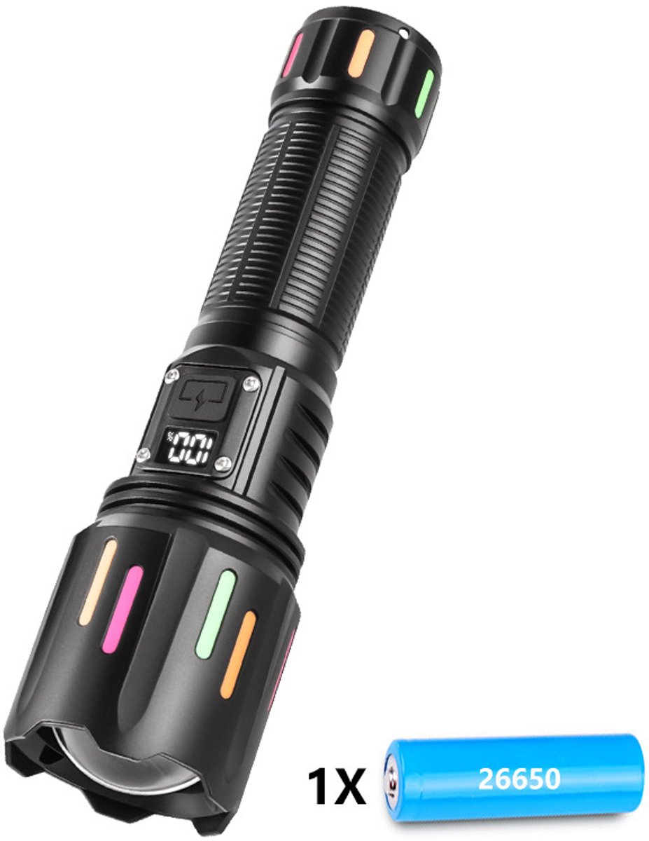 High power white laser LED flashlight, waterproof Type-C rechargeable zoom flashlight for outdoor use - including 26650 battery