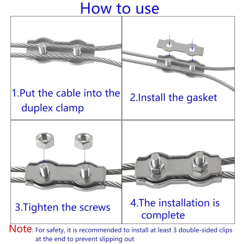 M2 Duplex Cable Clips 304 Stainless Steel Duplex Cable Clips For Wire ROpe Clotheslines Sun Sails Hanging Patio Fixed 8 — image 4