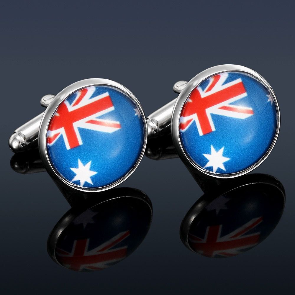 Elevate formal style with this sleek tie clip and cufflink set, showcasing vibrant flag-inspired circular enamel inlays on polished silver-toned metal, perfect β image 4